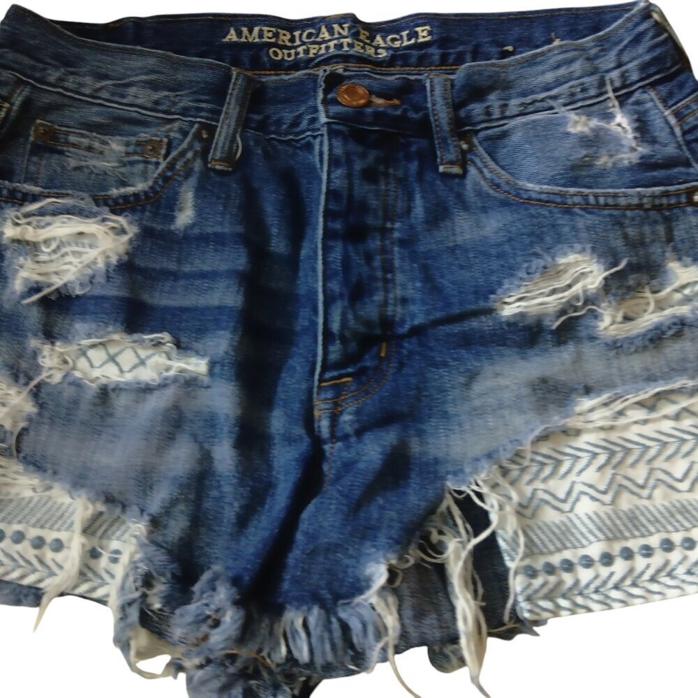 American Eagle Vintage Hi-Rise Festival Women's Size 4 Distressed Denim Shorts - Picture 2 of 6